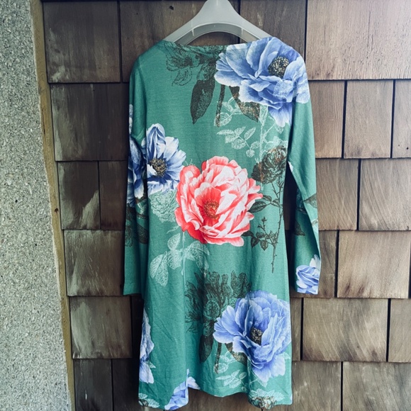 Nally & Millie 🇺🇸 Floral Print Long Sleeve Knit Shift Sweater Dress Tunic M - Picture 9 of 13